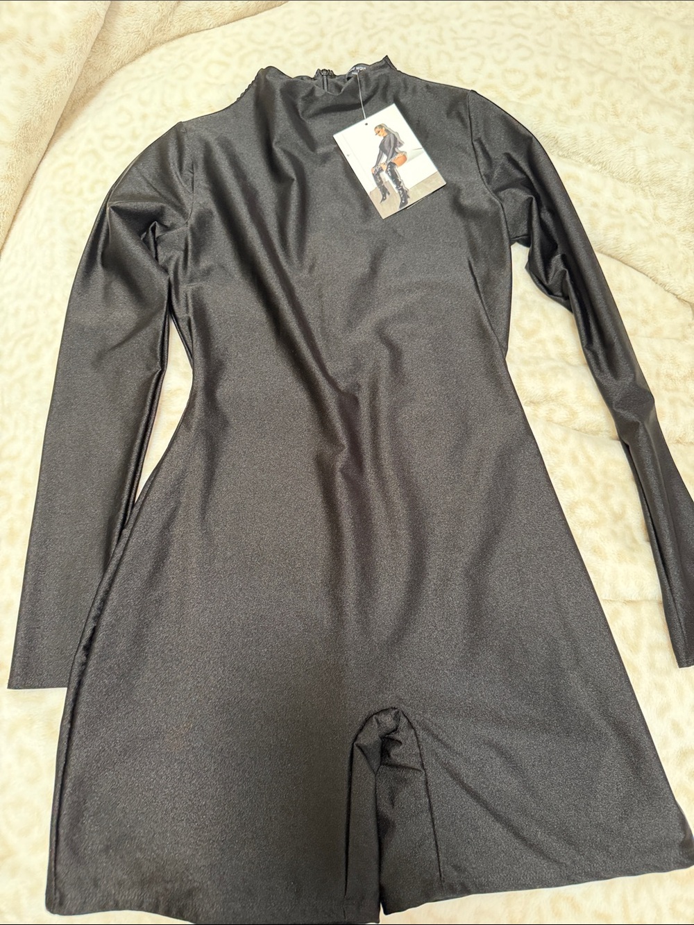 Naked Wardrobe Spandex Black Long-Sleeve One-Piece Romper Large